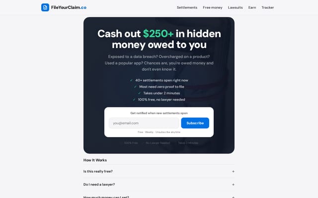 Screenshot of fileyourclaim.co