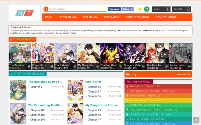 Screenshot of natomanga.com