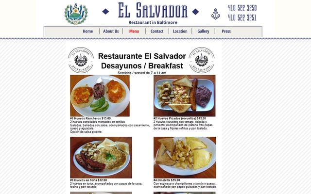 Screenshot of elsalvadorrestaurantmd.com
