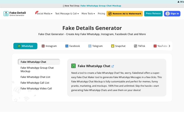 Screenshot of fakedetail.com