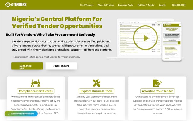 Screenshot of etenders.com.ng