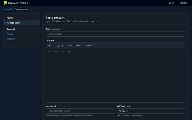 Screenshot of tinypaste.com