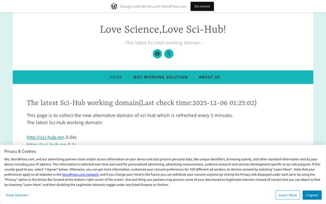 Screenshot of lovescihub.wordpress.com