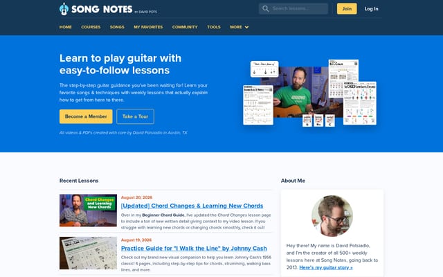 Screenshot of playsongnotes.com