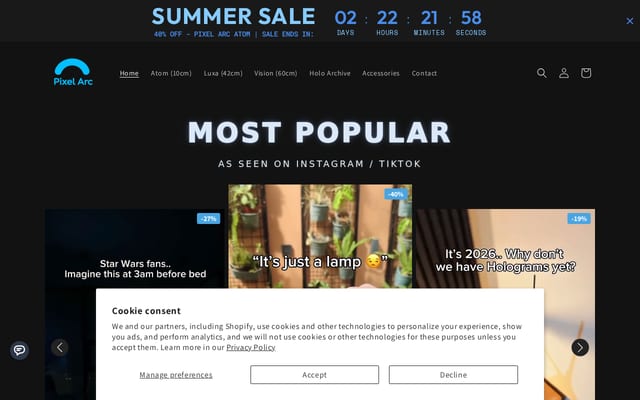 Screenshot of pixelarc.store
