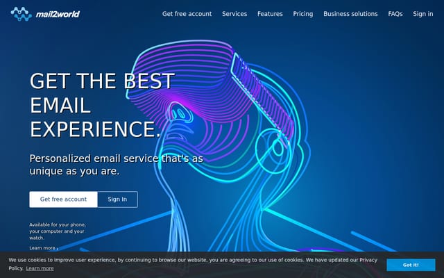Screenshot of mail2world.com
