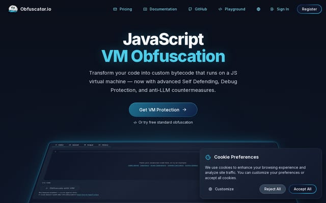 Screenshot of obfuscator.io