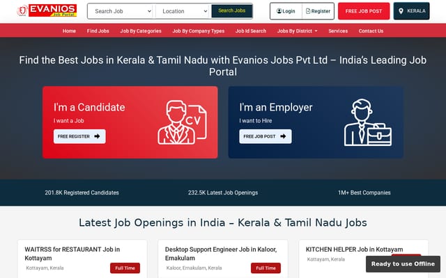 Screenshot of evaniosjobs.com