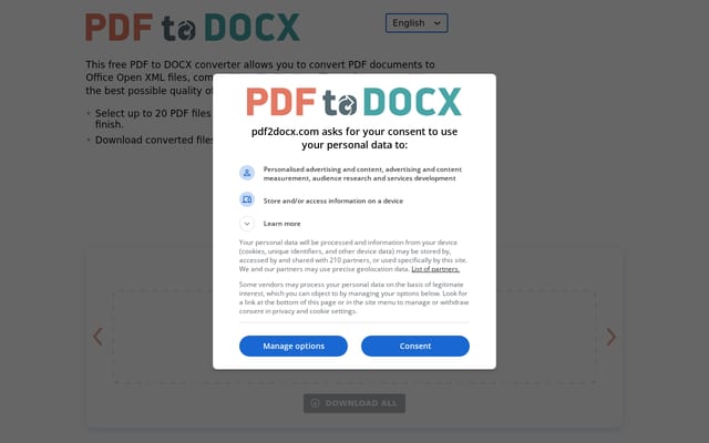 Screenshot of pdf2docx.com