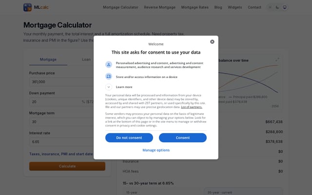 Screenshot of mlcalc.com