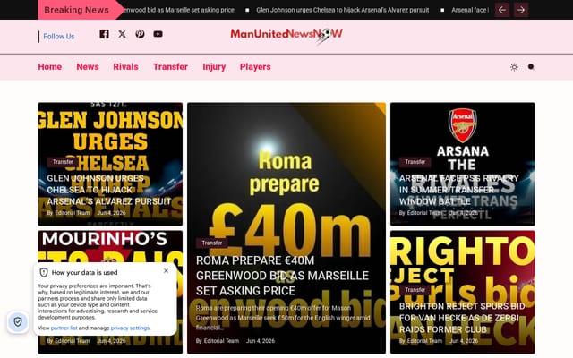 Screenshot of manunitednewsnow.com