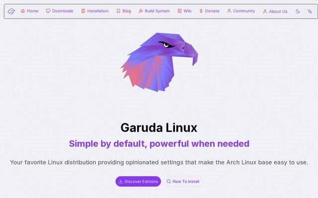 Screenshot of garudalinux.org