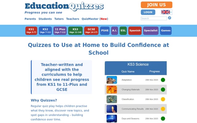 Screenshot of educationquizzes.com