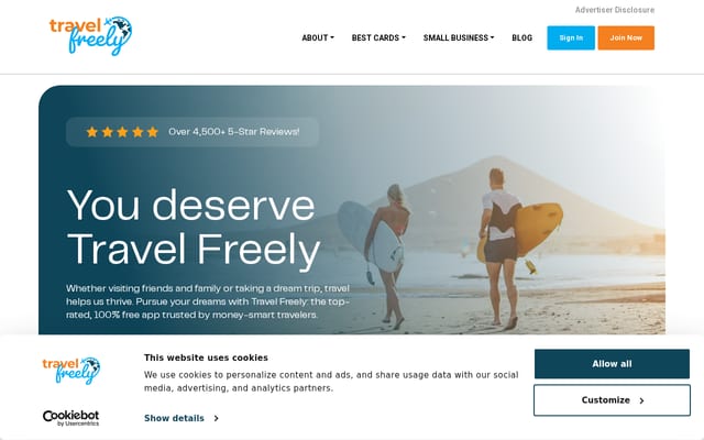 Screenshot of travelfreely.com