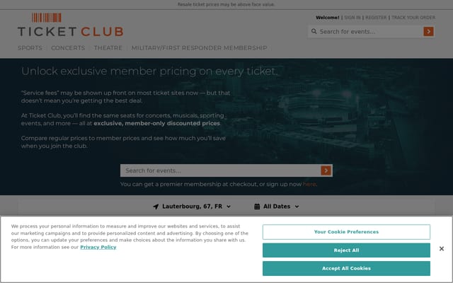 Screenshot of ticketclub.com