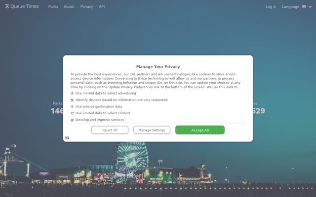 Screenshot of queue-times.com