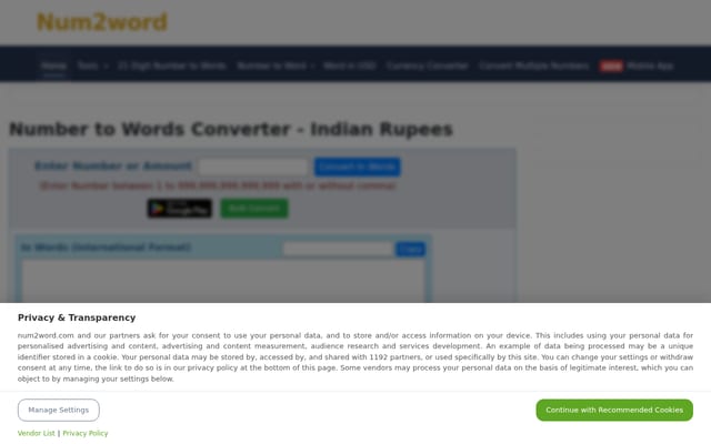 Screenshot of num2word.com