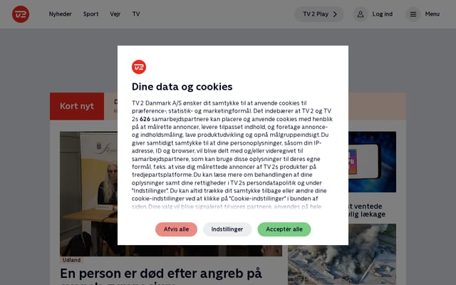 Screenshot of tv2.dk