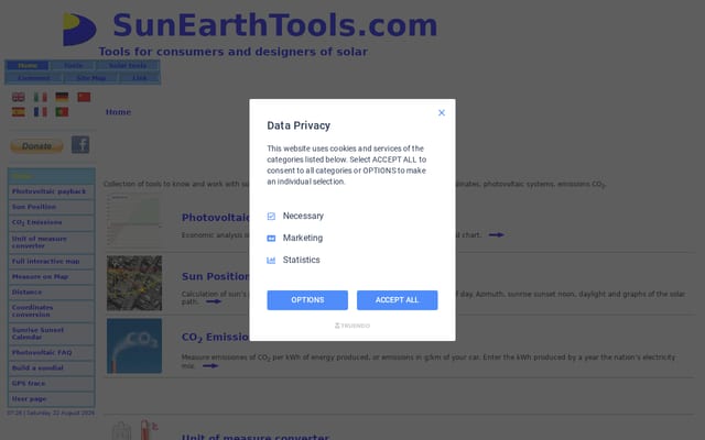 Screenshot of sunearthtools.com