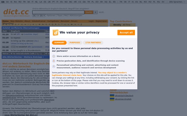 Screenshot of dict.cc