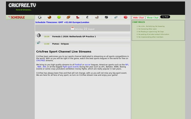 Screenshot of cricfree.be
