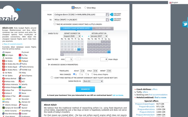 Screenshot of azair.eu