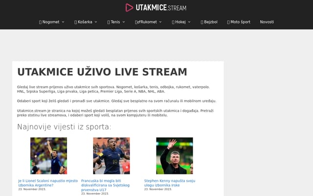 Screenshot of utakmice.stream
