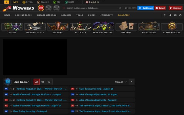 Screenshot of wowhead.com