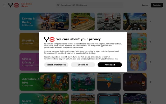 Screenshot of y8.com