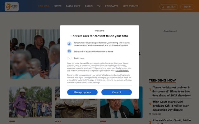 Screenshot of citizentv.co.ke