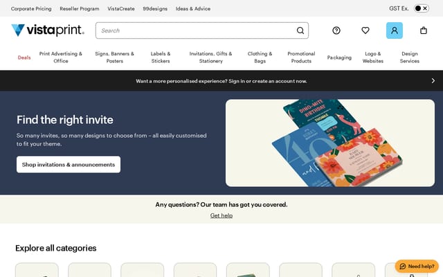 Screenshot of vistaprint.co.nz