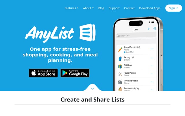 Screenshot of anylist.com
