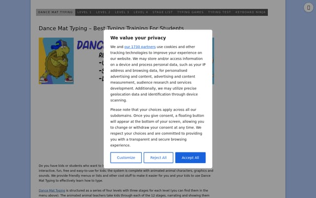 Screenshot of dancemattypingguide.com