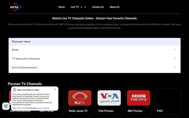 Screenshot of mrtv.me
