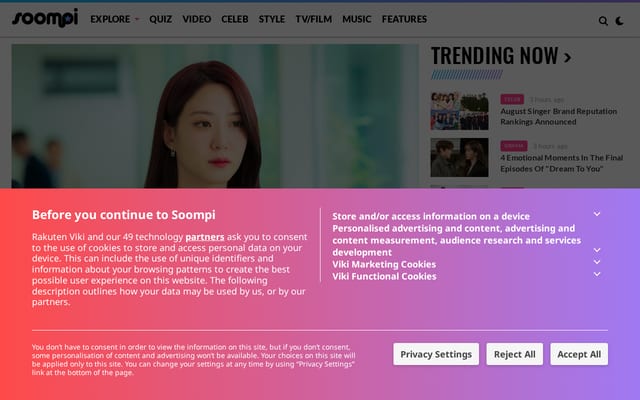 Screenshot of soompi.com