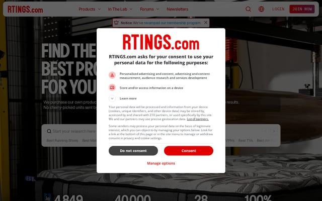 Screenshot of rtings.com