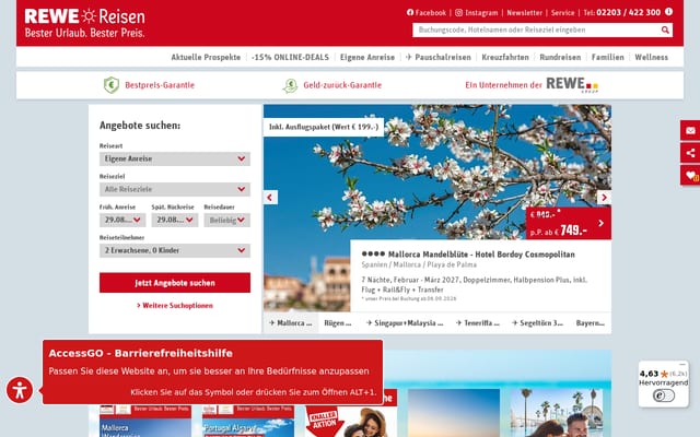 Screenshot of rewe-reisen.de