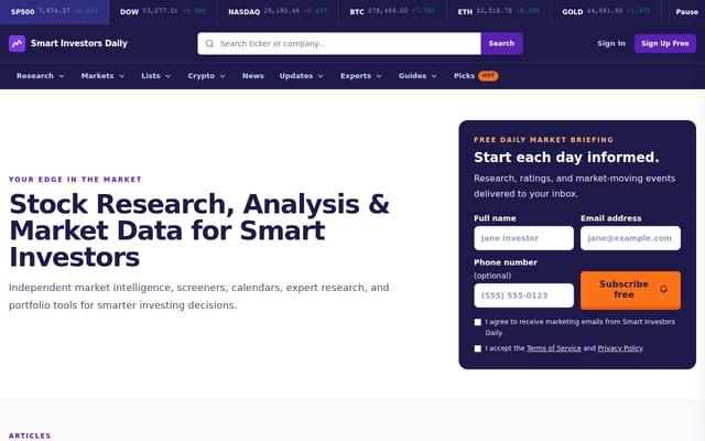 Screenshot of smartinvestorsdaily.com