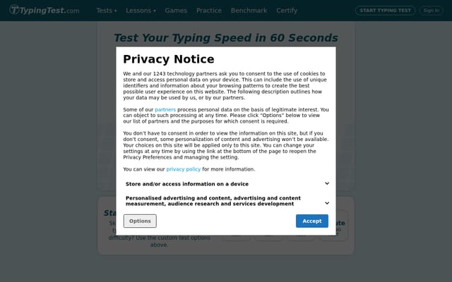 Screenshot of typingtest.com