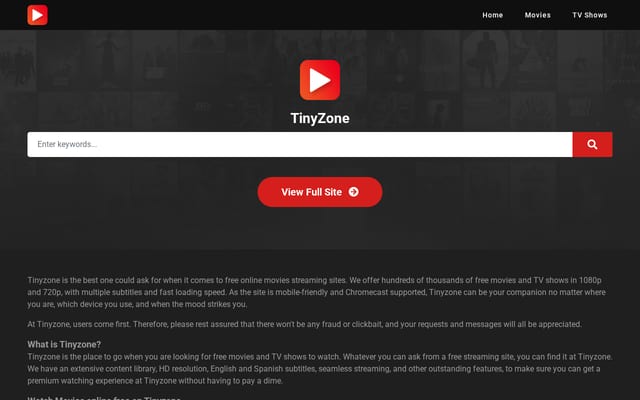 Screenshot of tinyzonetv.stream
