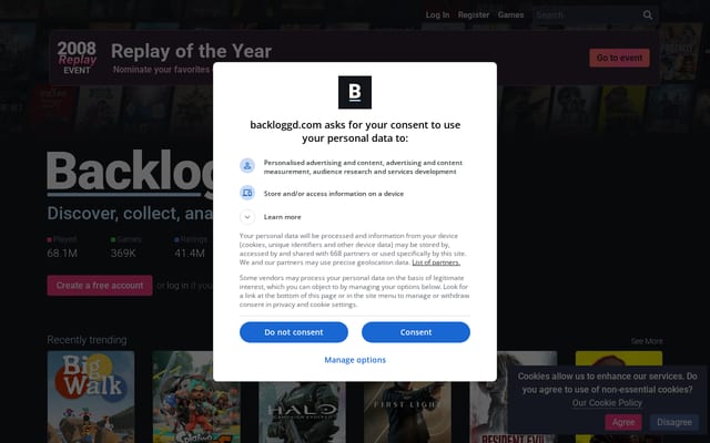 Screenshot of backloggd.com