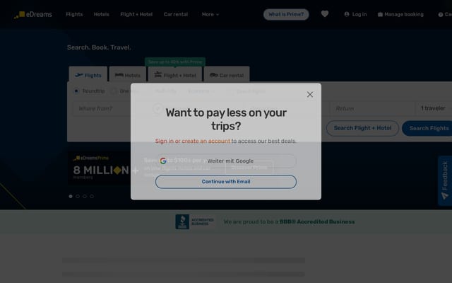 Screenshot of edreams.net