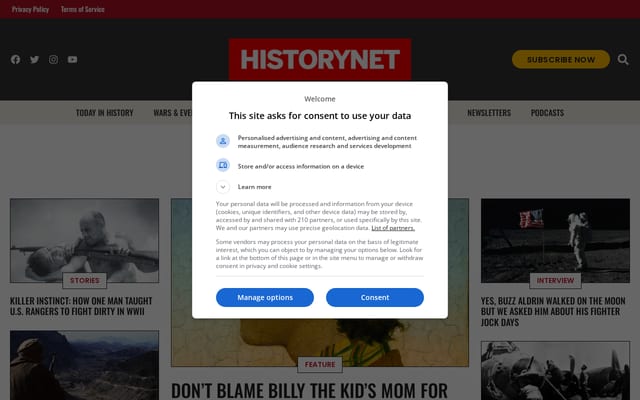 Screenshot of historynet.com