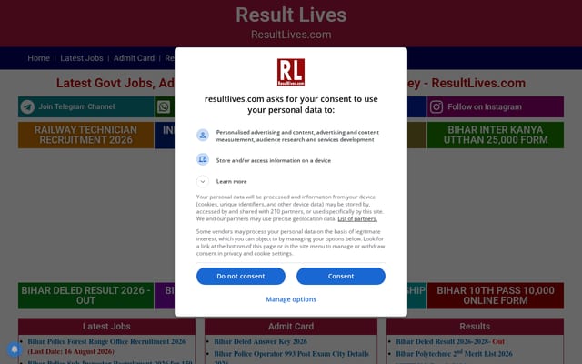 Screenshot of resultlives.com