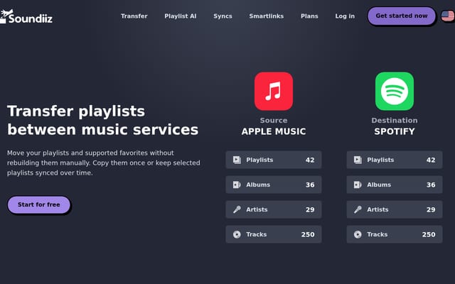 Screenshot of soundiiz.com