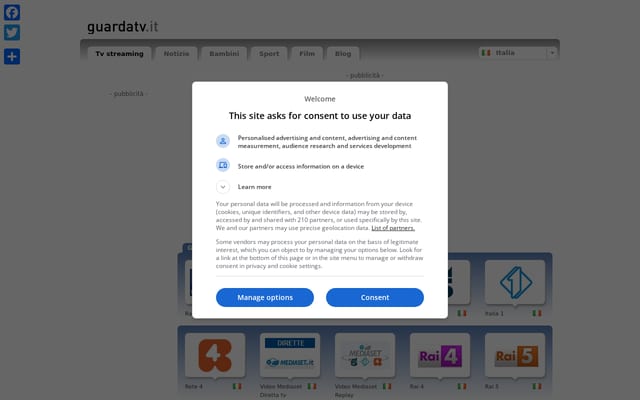 Screenshot of guardatv.it