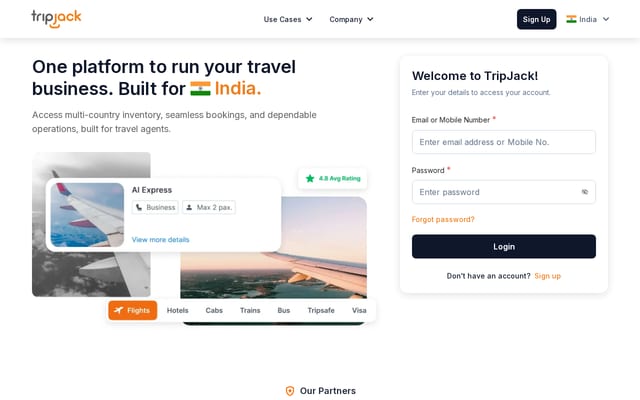 Screenshot of tripjack.com
