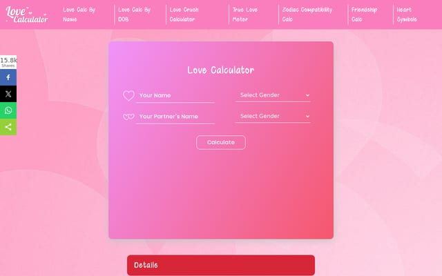 Screenshot of lovecalculator.club