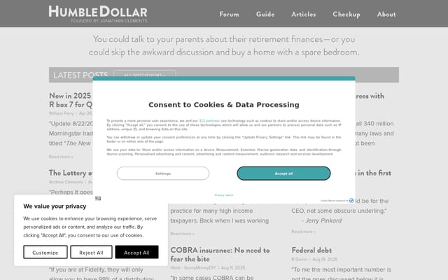Screenshot of humbledollar.com