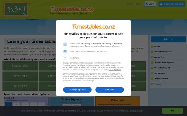 Screenshot of timestables.co.nz